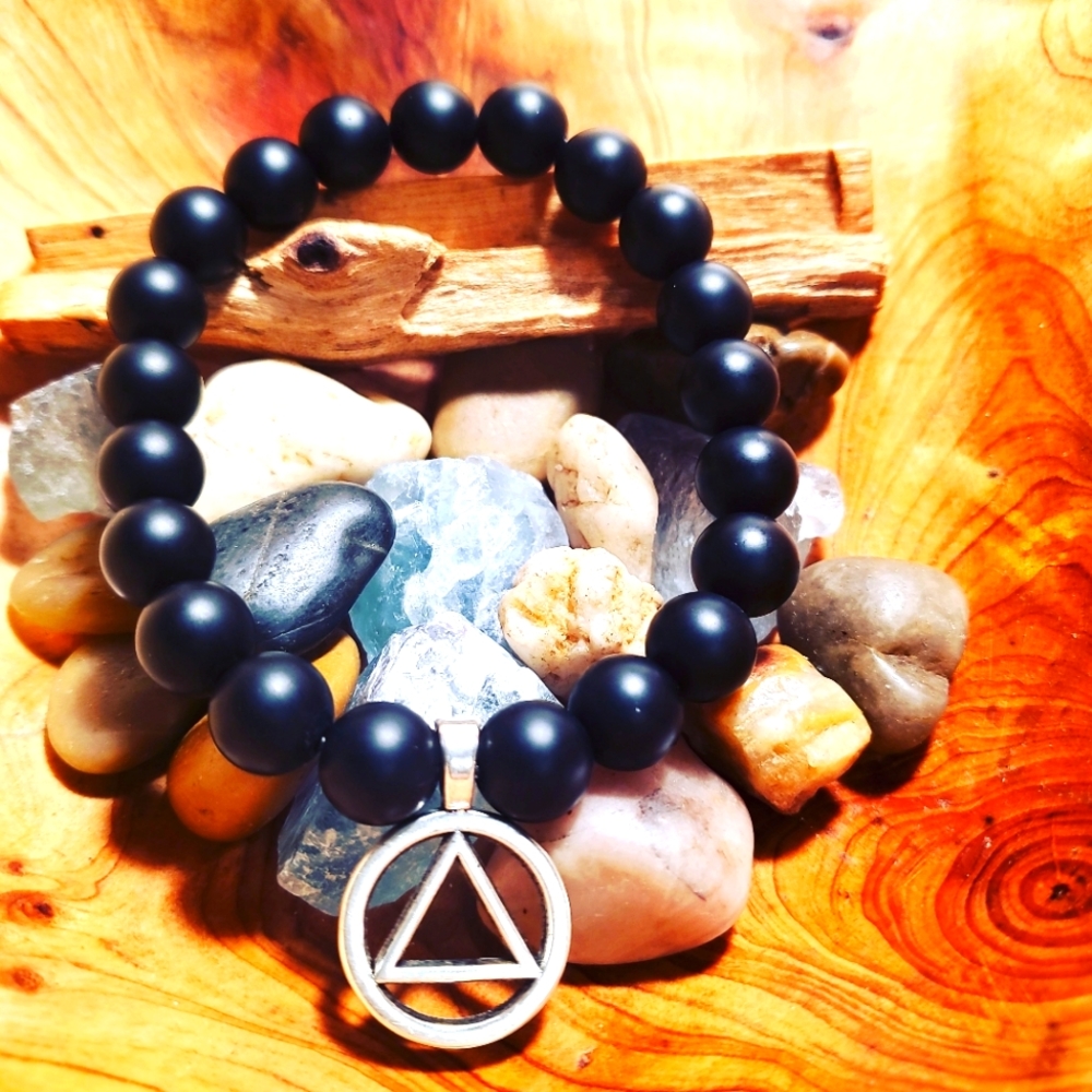 Matte Black Onyx sobriety circle bracelet